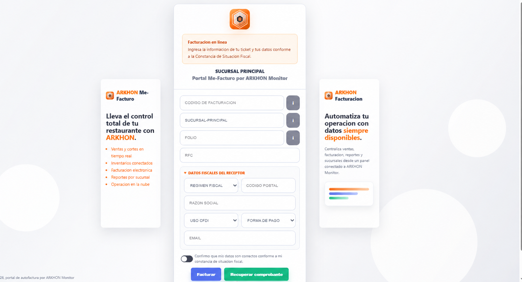 Portal Me Facturo sin datos de negocio