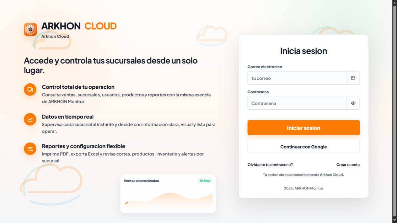 Página actual de acceso a ARKHON Cloud