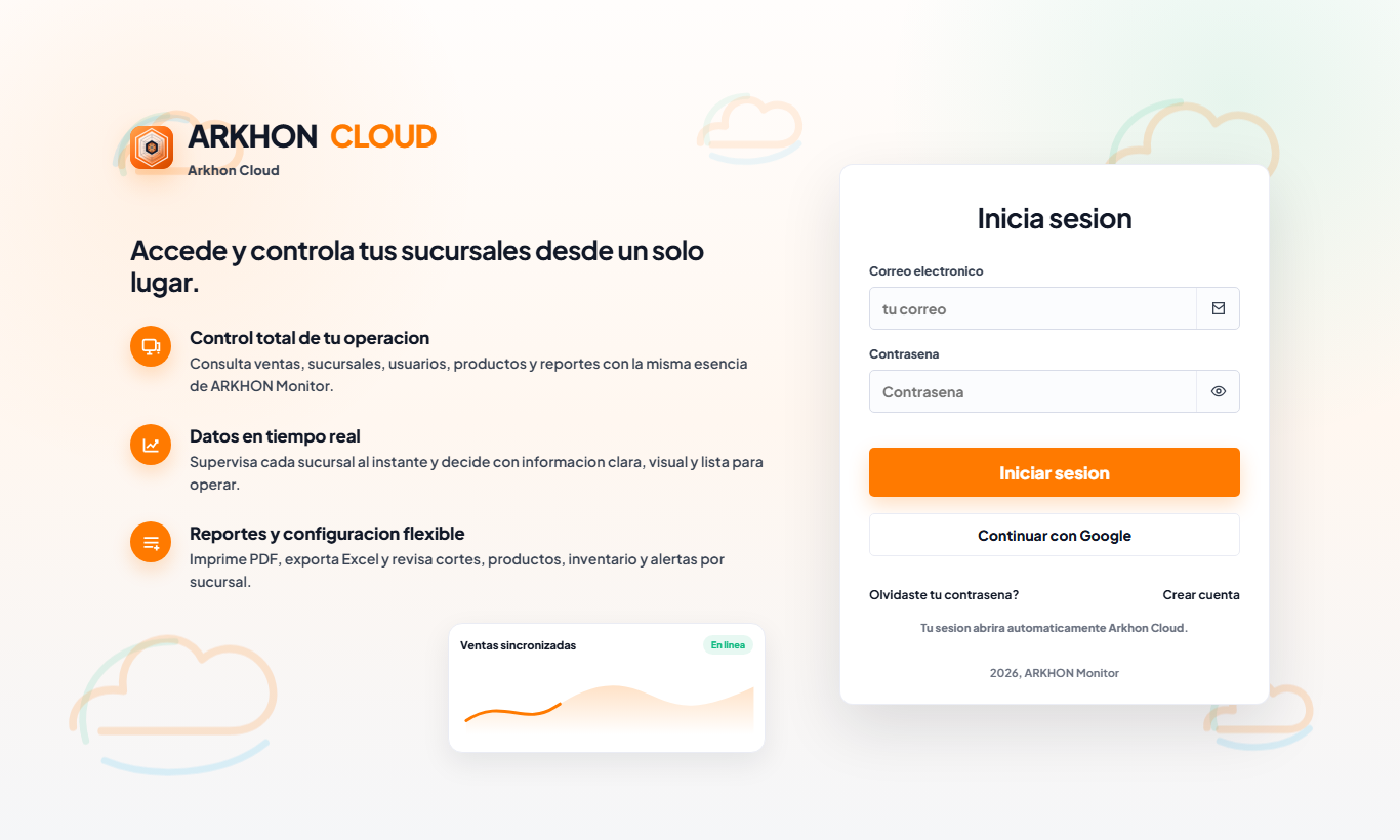 Pagina de acceso ARKHON Cloud
