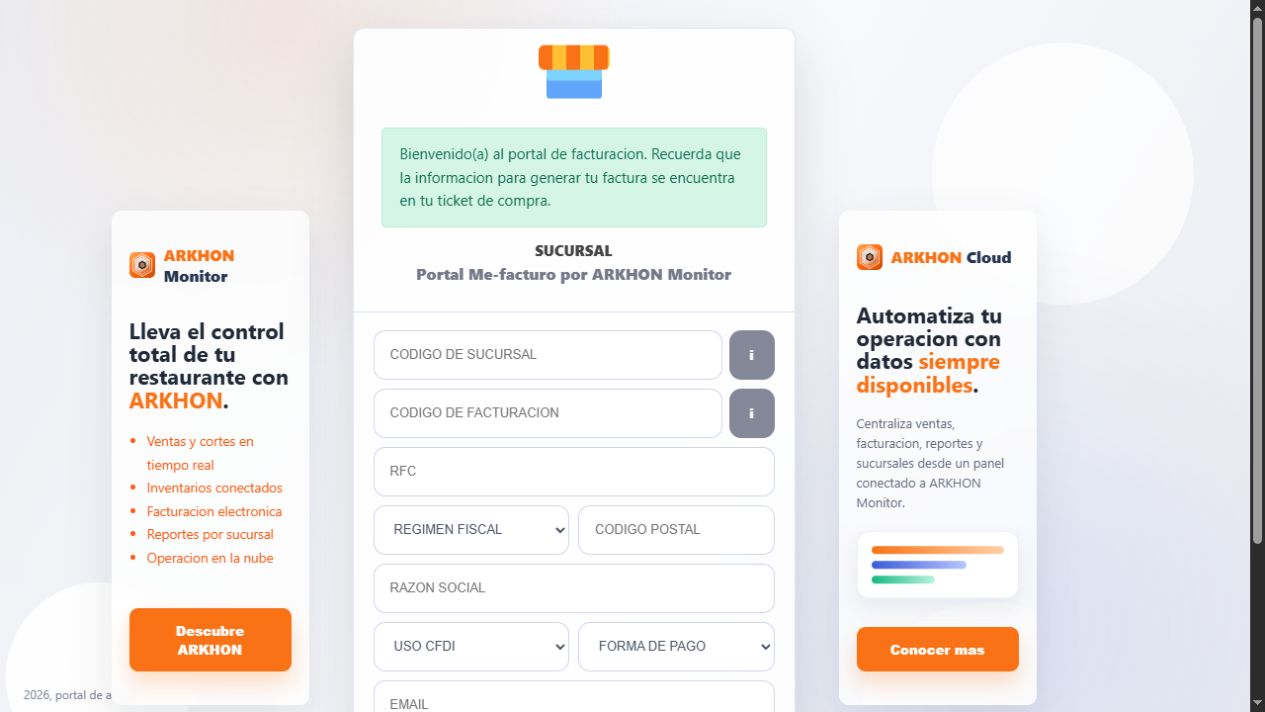 Portal actual de autofacturación Me Facturo
