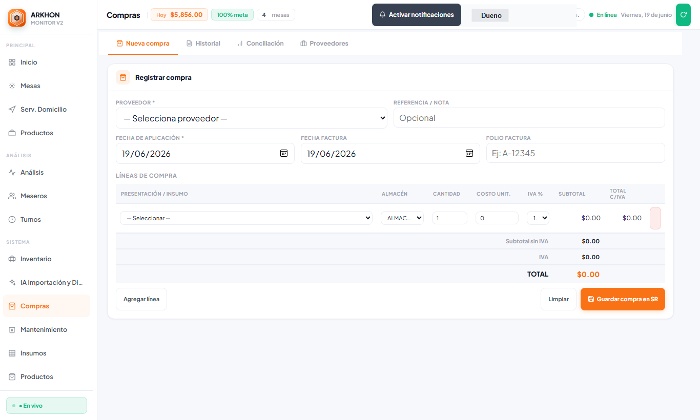 Compras en ARKHON Monitor