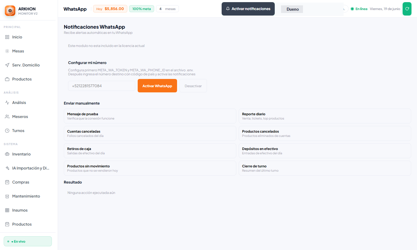 WhatsApp en ARKHON Monitor